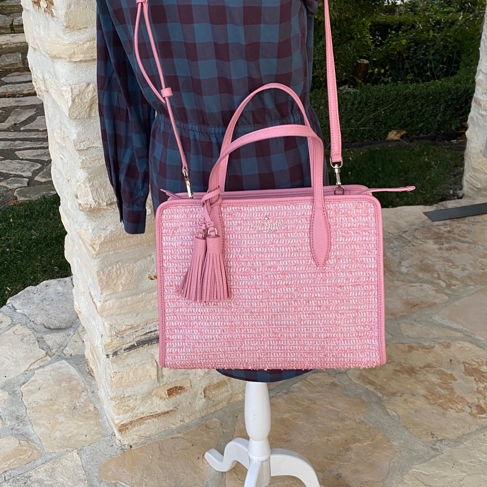 NWT Kate Spade Top zip tweed Satchel&wallet pink - Picture 9 of 12